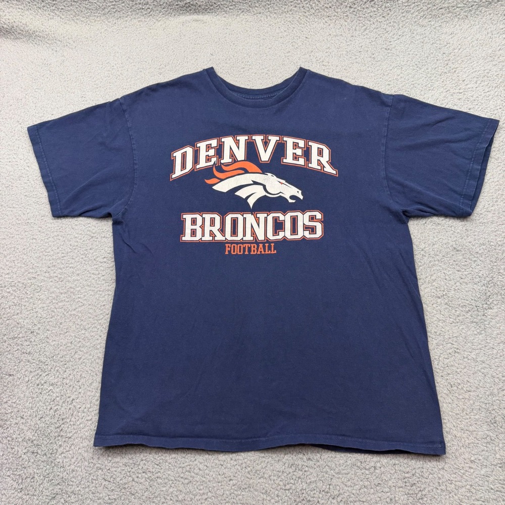 NFL Team Apparel Denver Broncos Football Mens Size XL Navy Blue Graphic T-Shirt